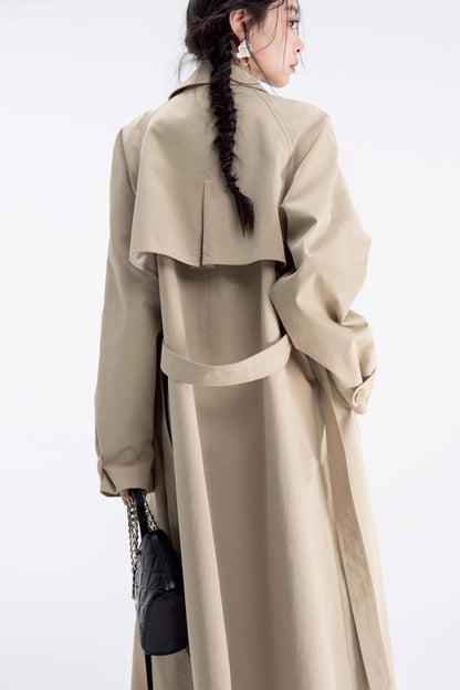 Almond Khaki Drawstring Trench Coat