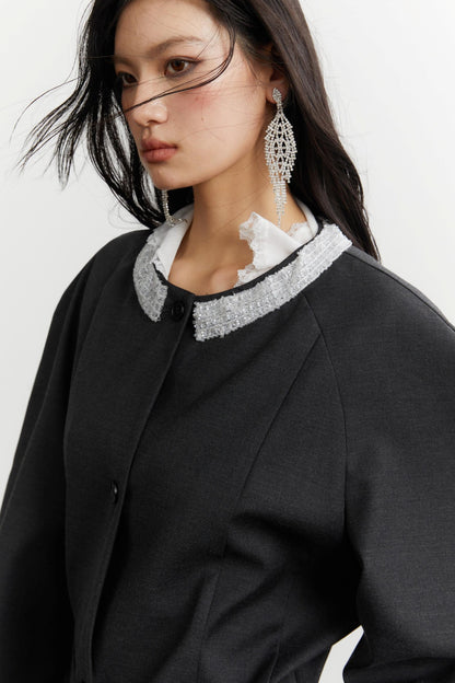 Celebrity Ruffled Gray Blazer