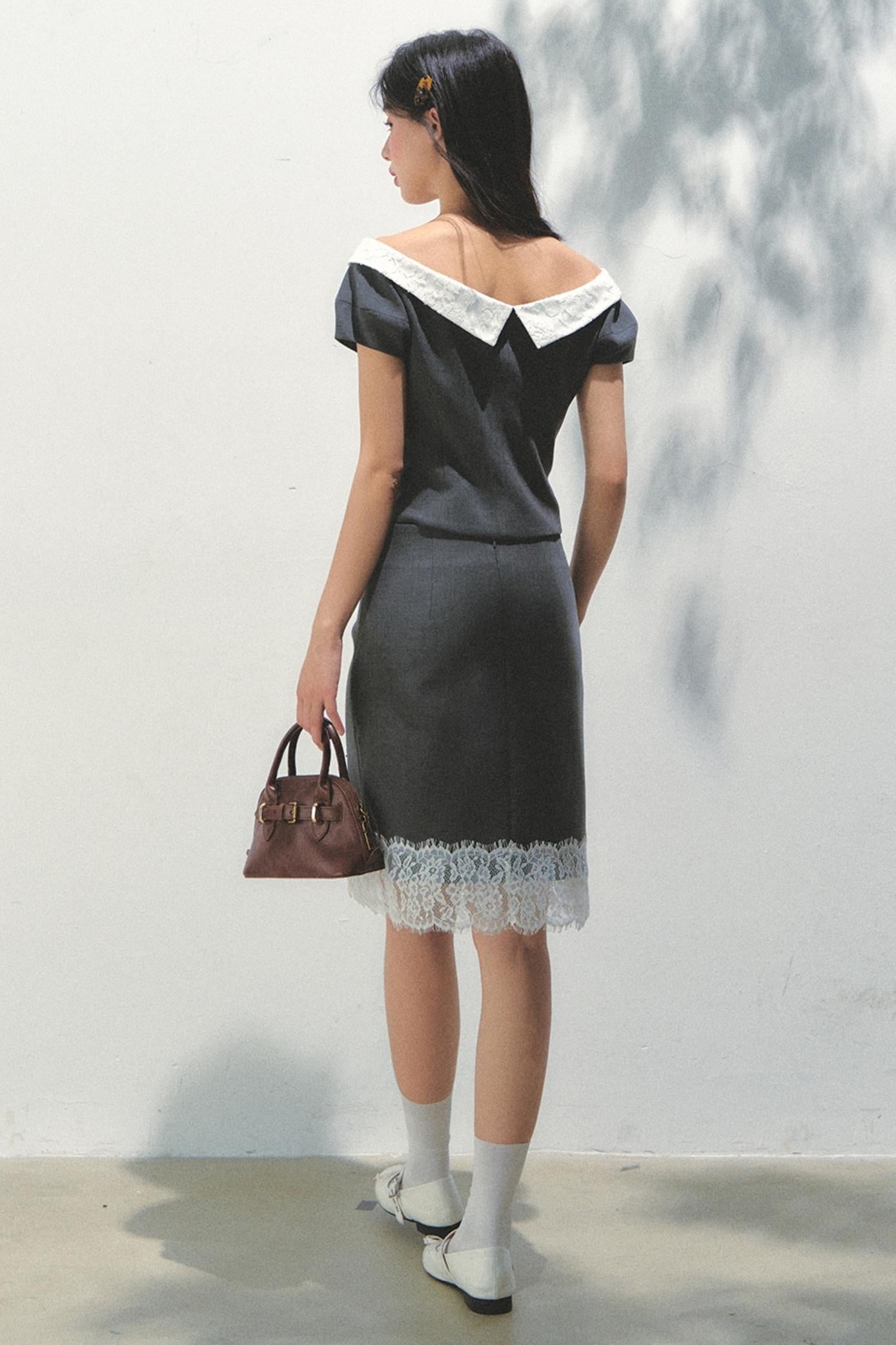 Beaded Princess Sleeve Top Skirt Set-Up