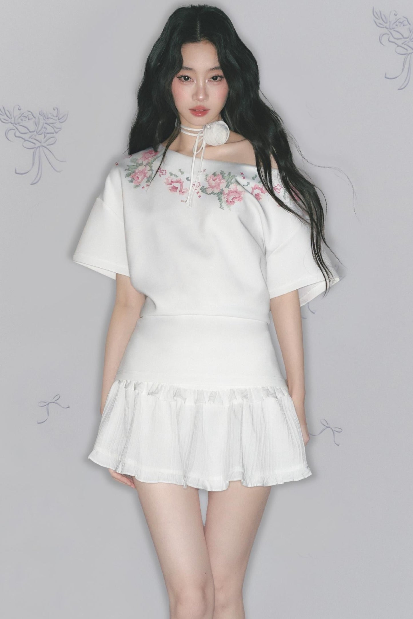 Floral Embroidered Button Top