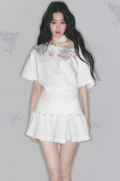 Floral Embroidered Button Top