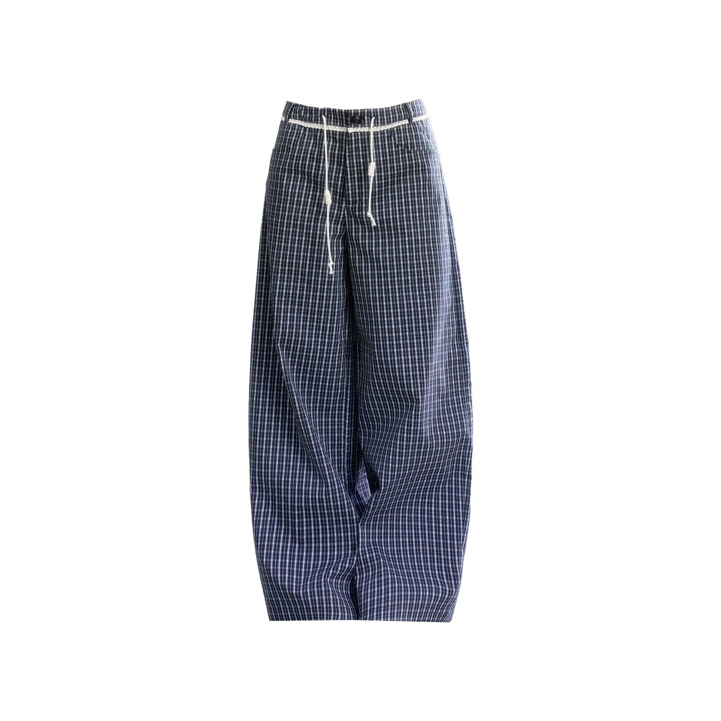 Navy Vine Plaid Wide-Leg Pants