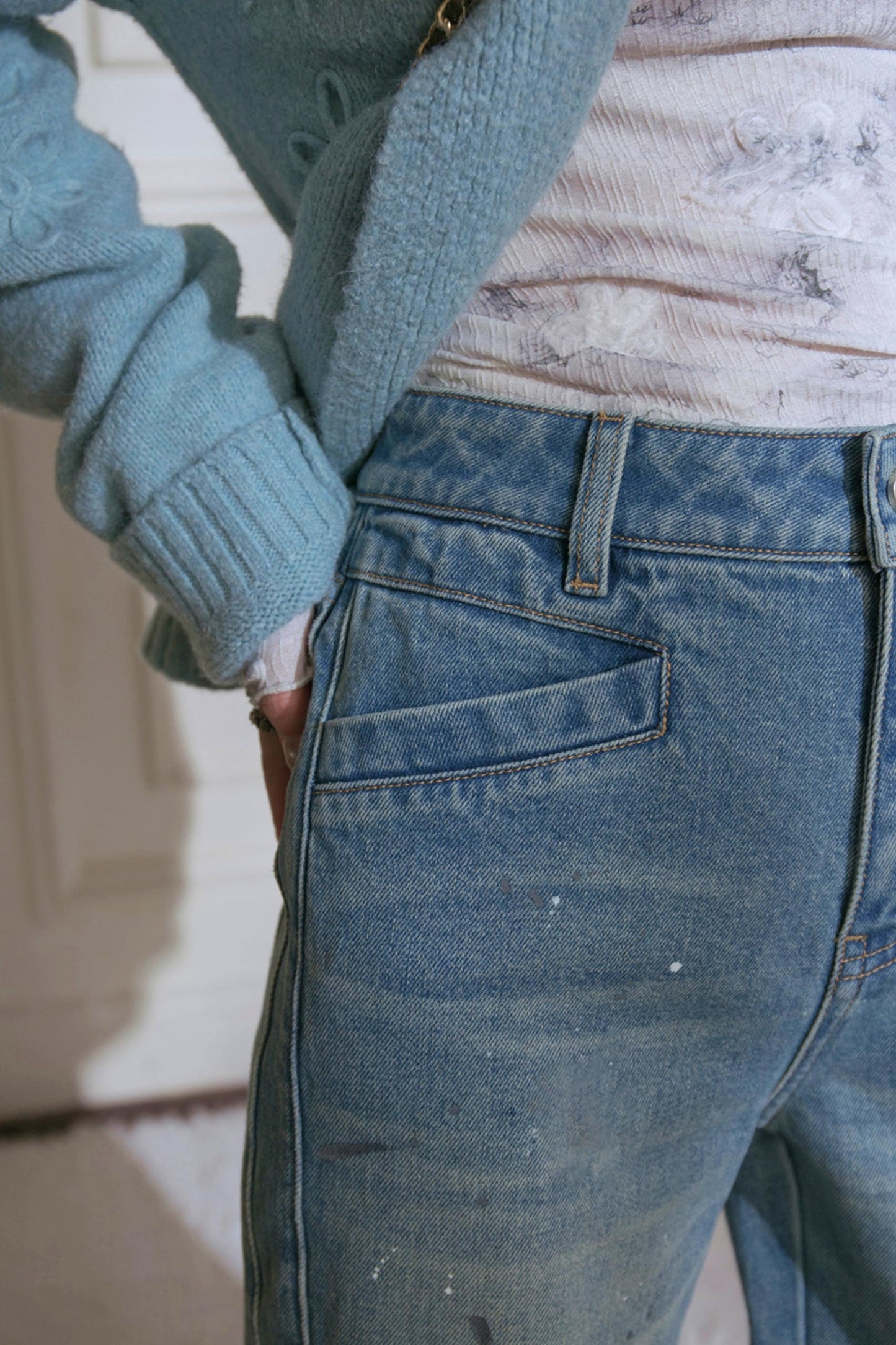 Sky Geometric Straight Jeans