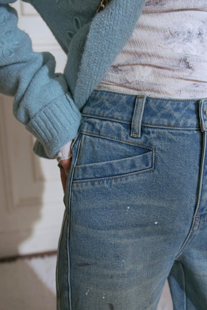 Sky Geometric Straight Jeans