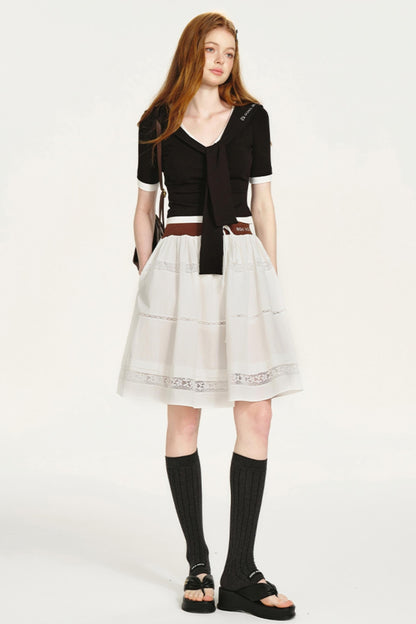 Lace-Panel Bustier Skirt