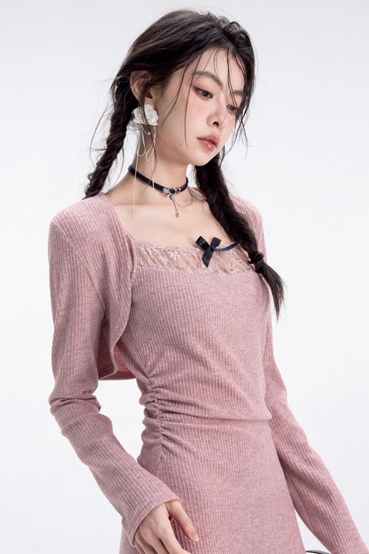 Peach Pink Elegant Knitwear Dress