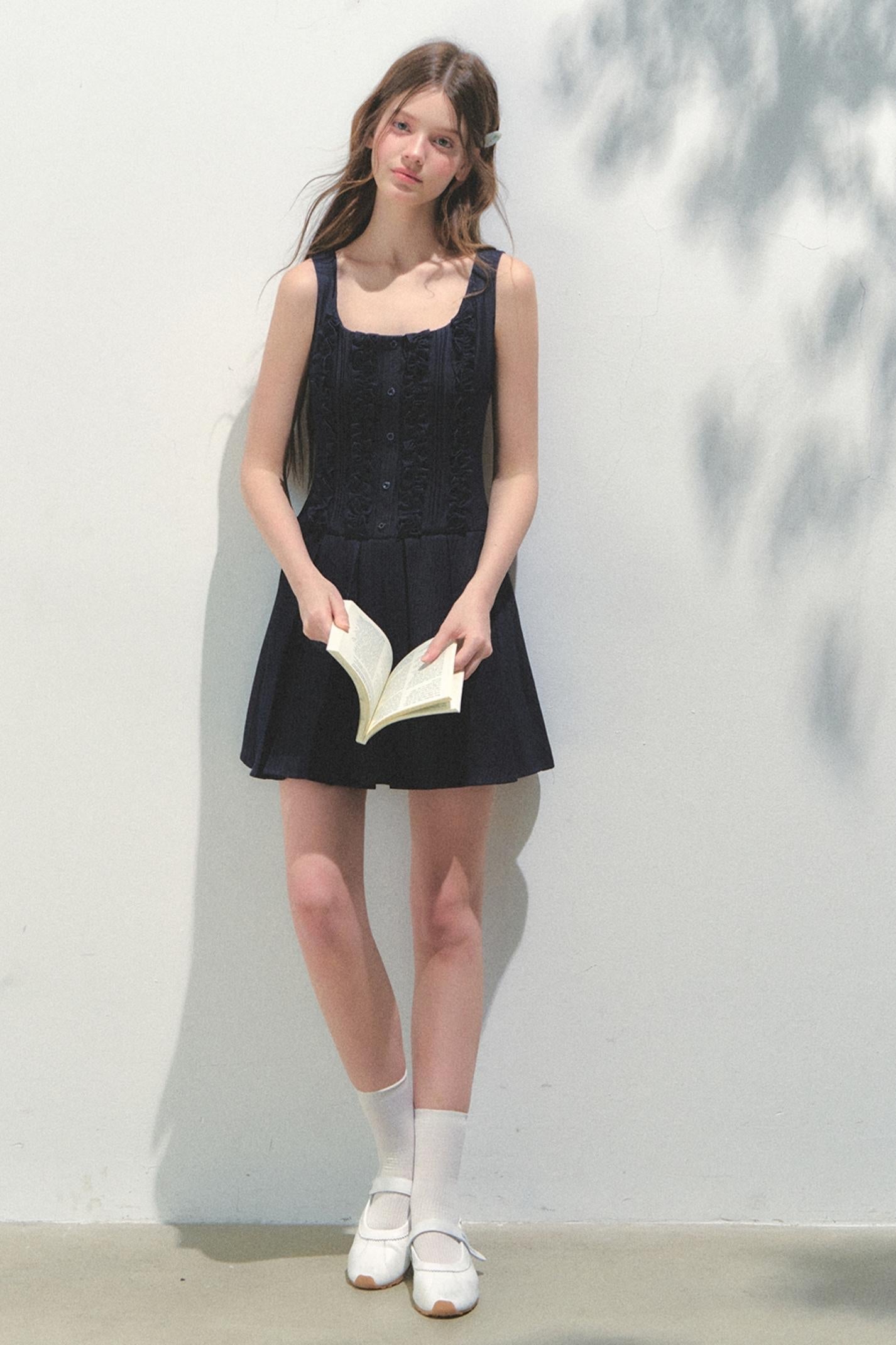 Summer Navy Pleated Dress