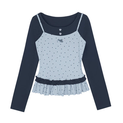 Star Printed Fake Two Piece Top Set-Up