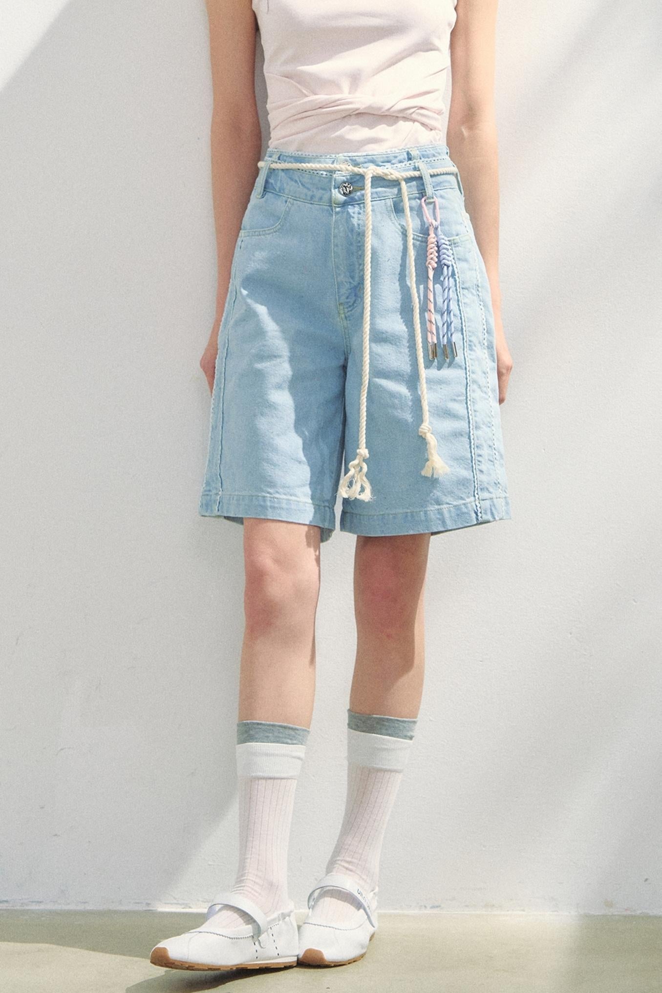 Vintage Dot Lace Denim Pants