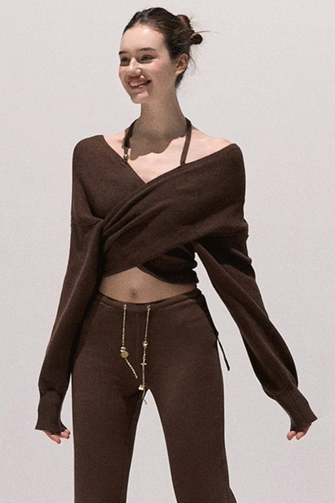 Cross-Waist Cropped Sweater