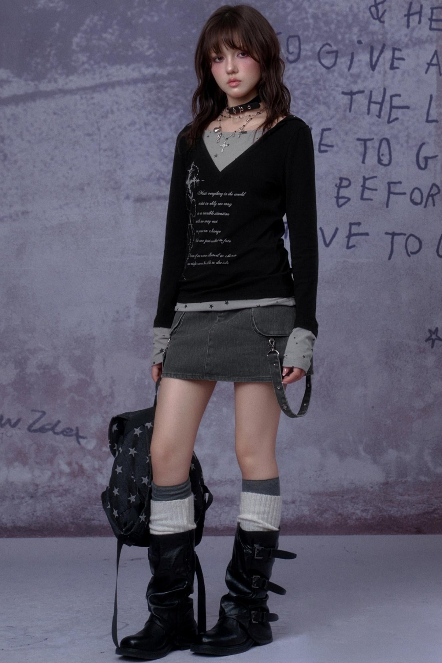 Gothic Hooded Black T-Shirt