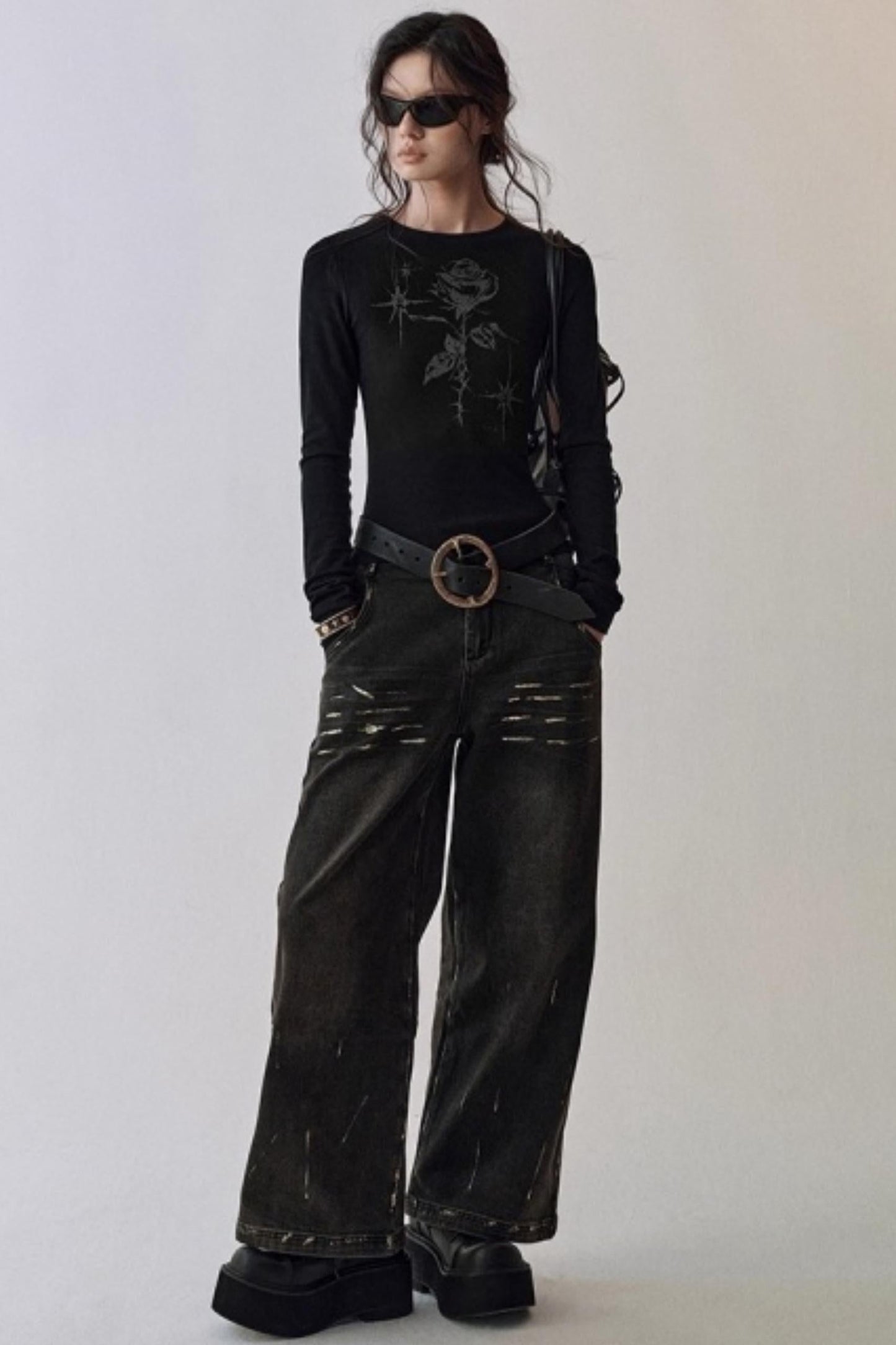 Hand-Painted Rose Knit Top