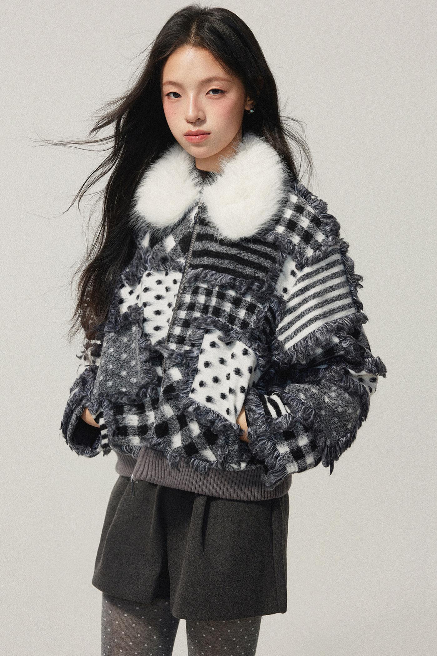 Gray Polka Dot Lambswool Coat