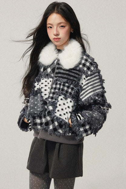 Gray Polka Dot Lambswool Coat