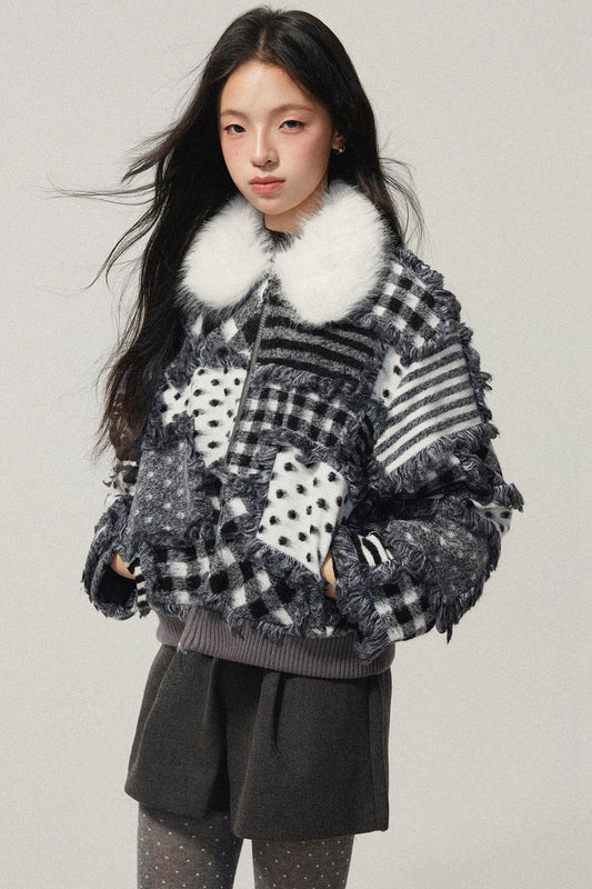 Gray Polka Dot Lambswool Coat