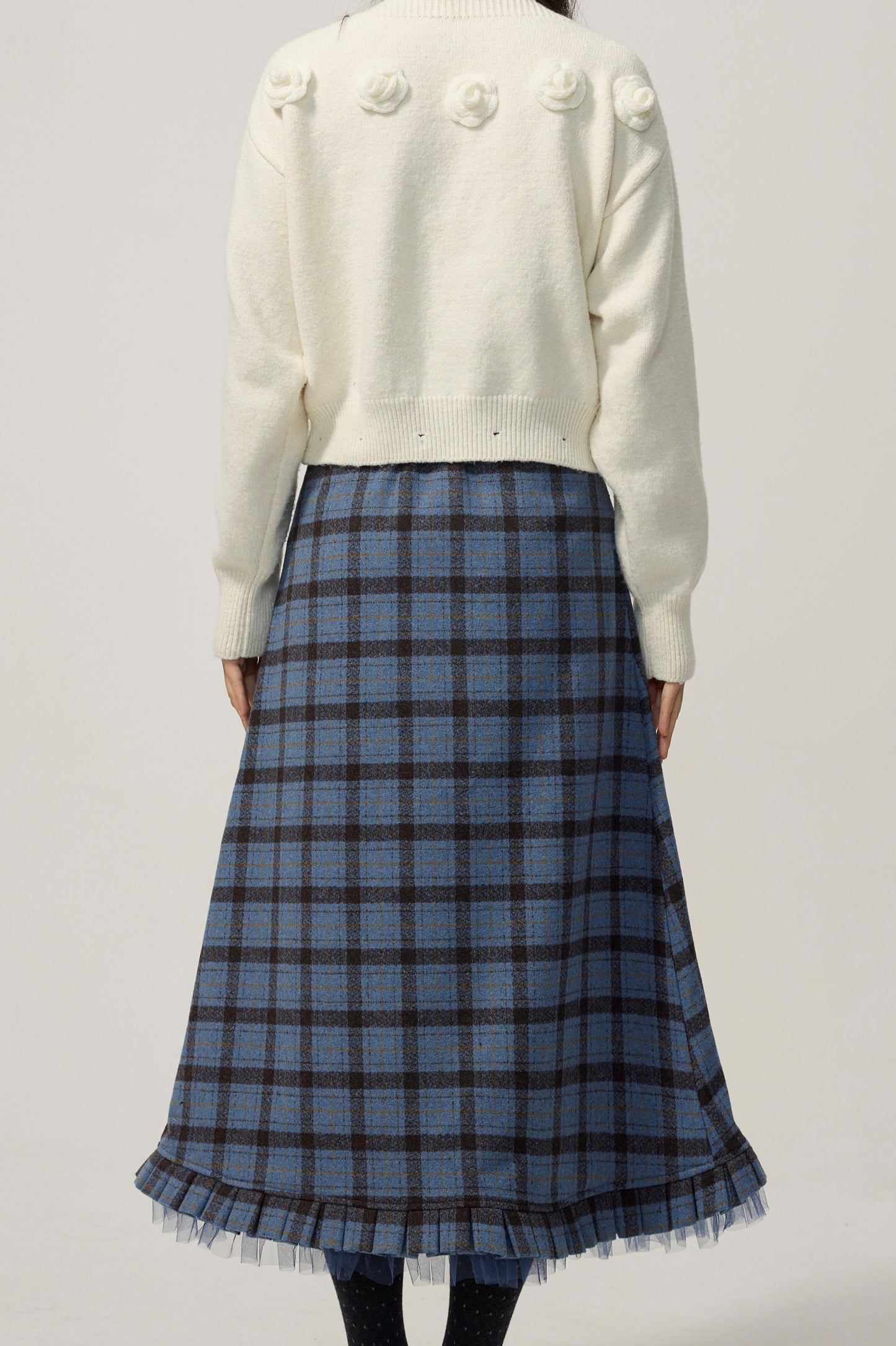 Blue Check Tweed Mermaid Skirt