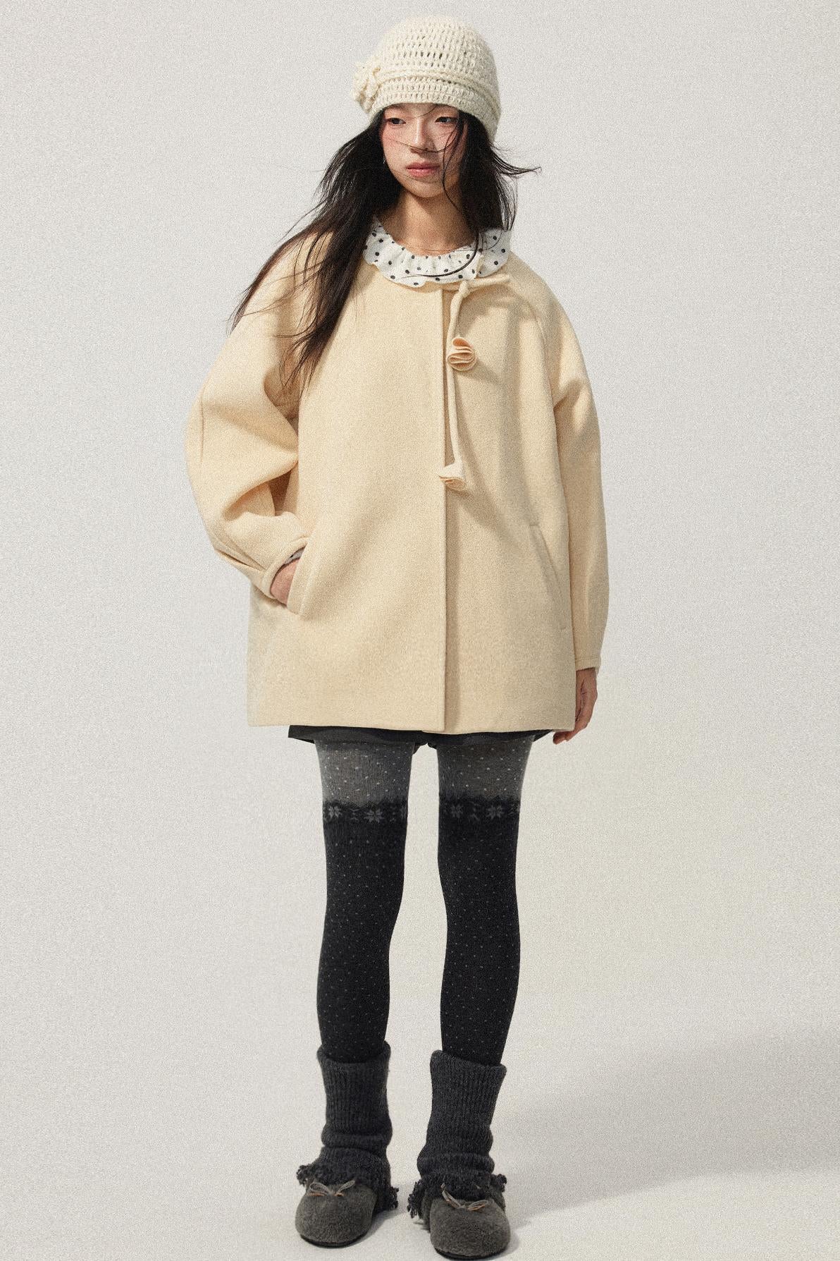 Pale Yellow Collarless Wool Coat