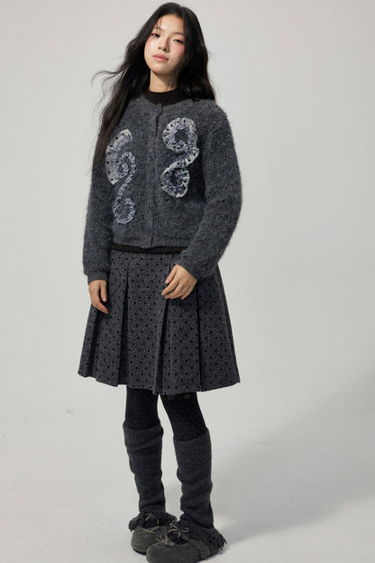 Grey Plaid Polka Dot Sweater