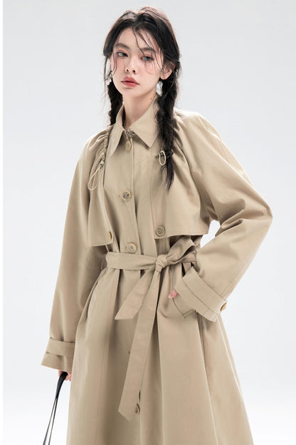 Almond Khaki Drawstring Trench Coat