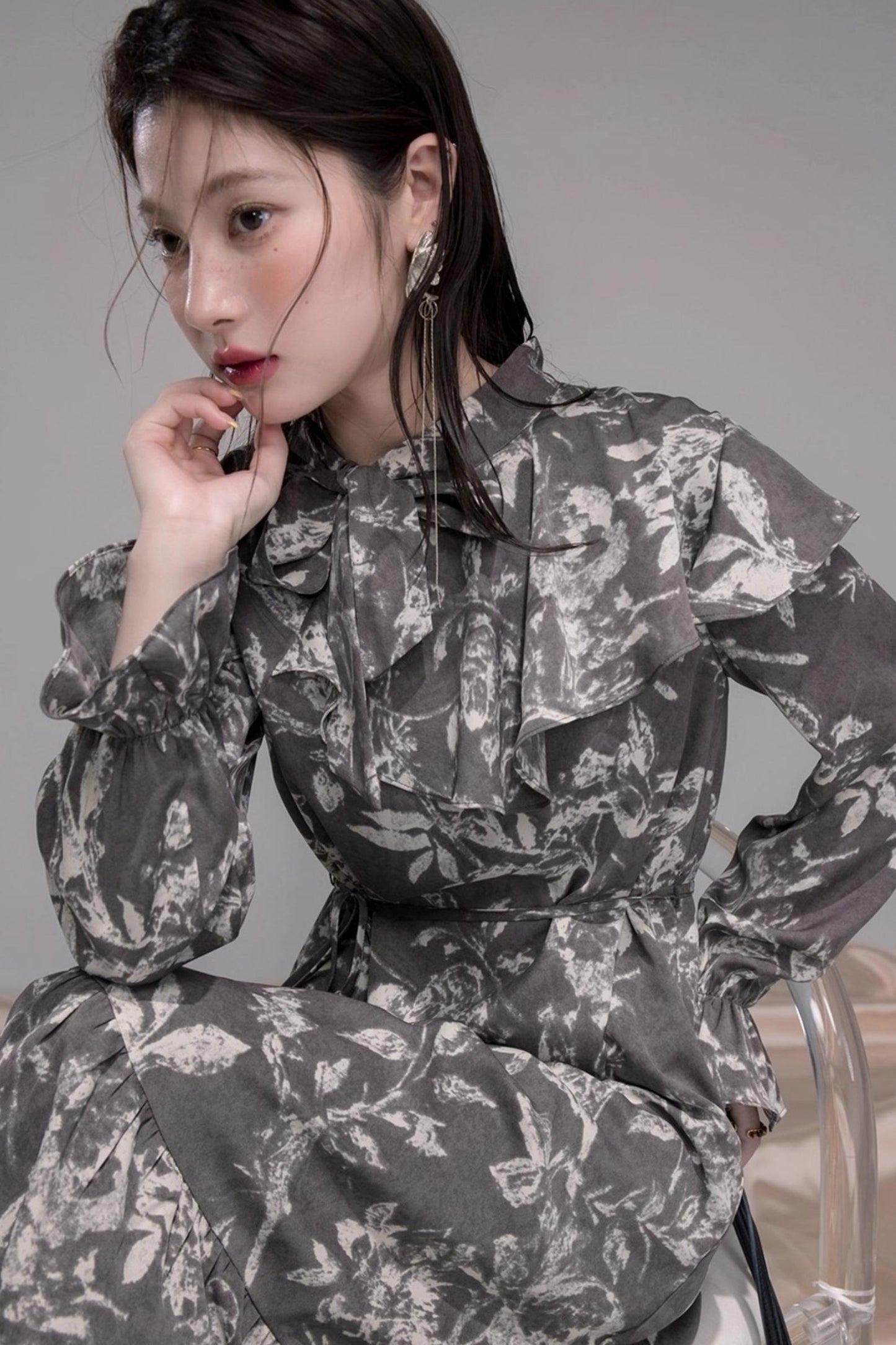 Smart Ink Shawl Collar Dress