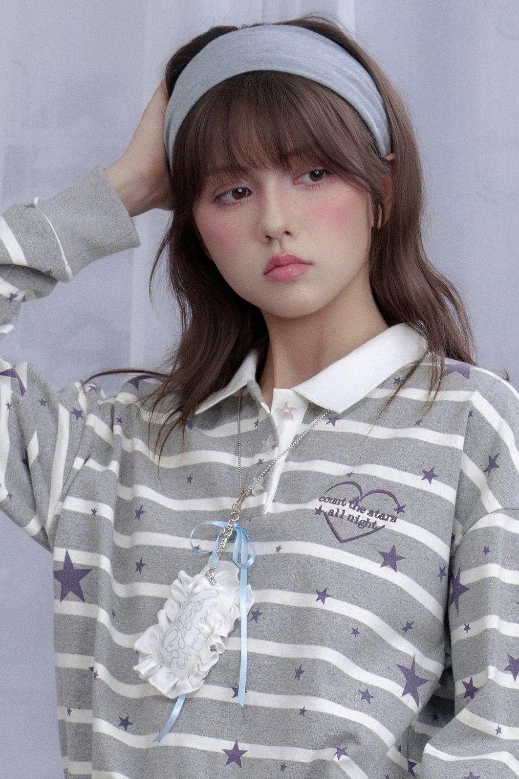 Star Printed Striped Top Set-Up