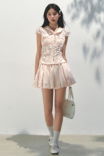 Pink Navy Top Skirt Set-Up