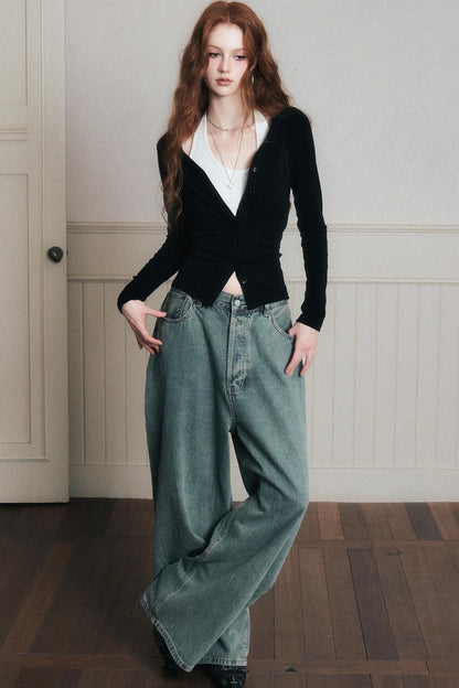 Relaxed Wide-Leg Denim Pants
