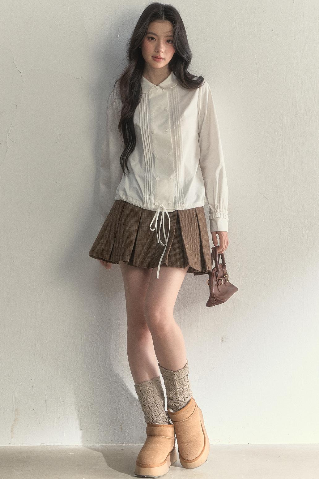 Vintage White Plaid Long Sleeve Inner Shirt