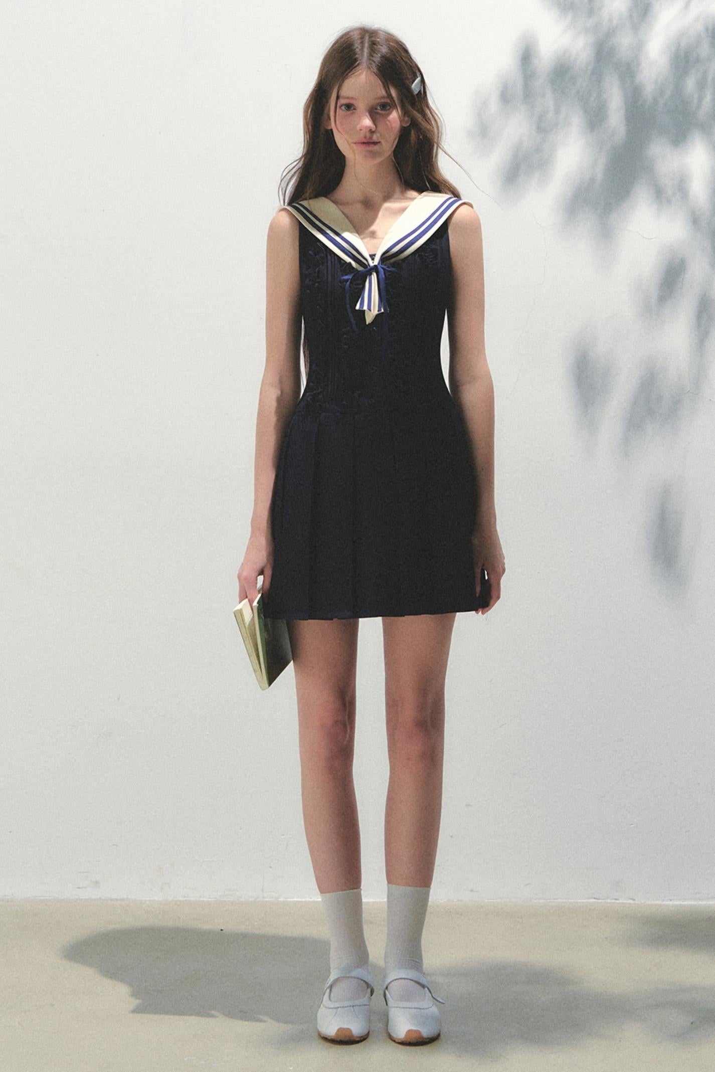 Summer Navy Pleated Dress