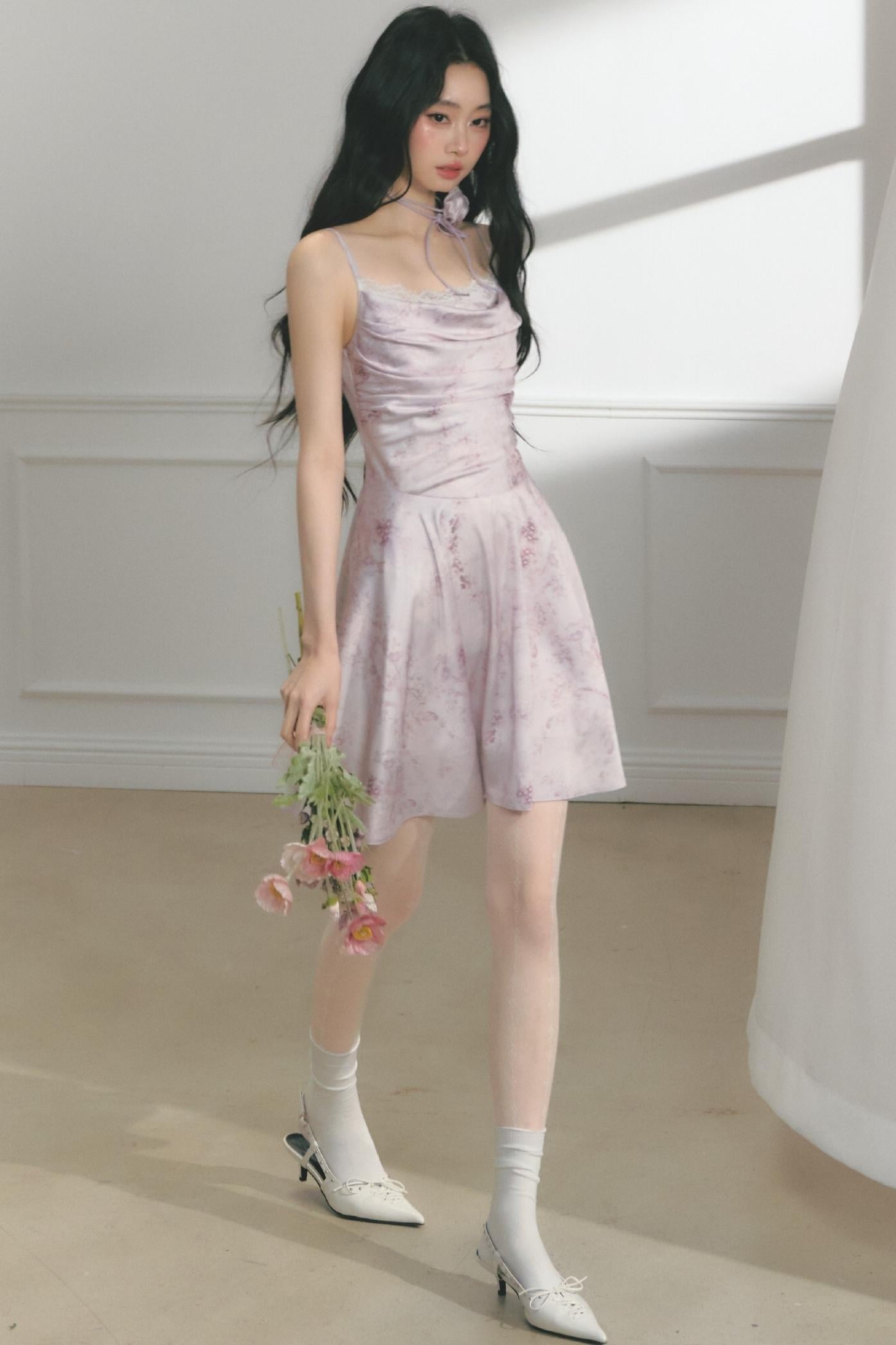 Elegant Purple Pleated Dress