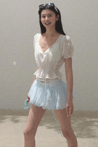 Bubble Sleeve Smock Shirt