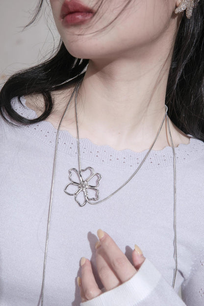 Cream Purple Wool One-Line Collar Top