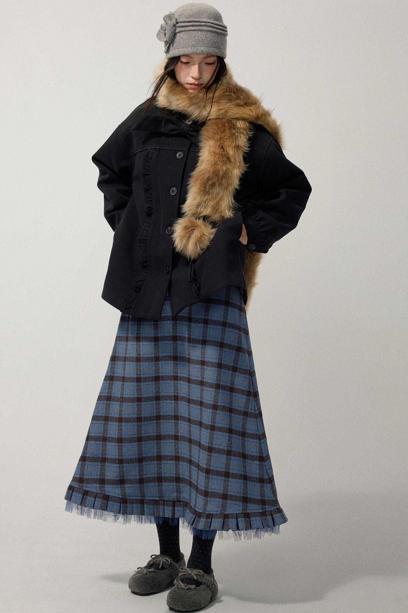 Blue Check Tweed Mermaid Skirt