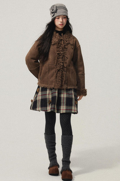 Brown Bow Detail Flower Brooch Coat