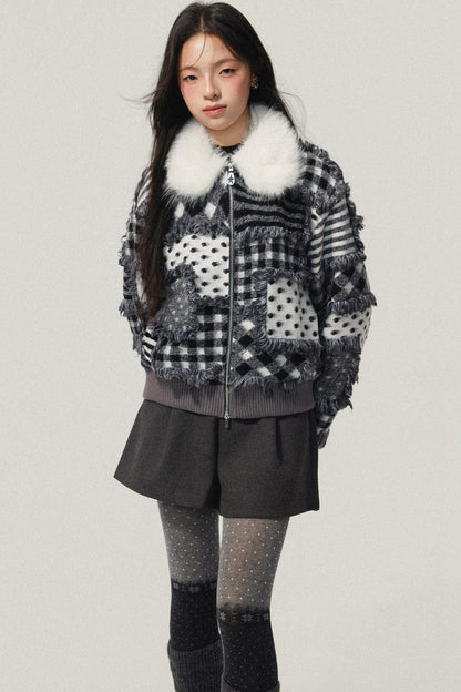 Gray Polka Dot Lambswool Coat