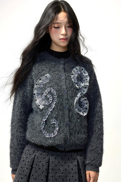 Grey Plaid Polka Dot Sweater