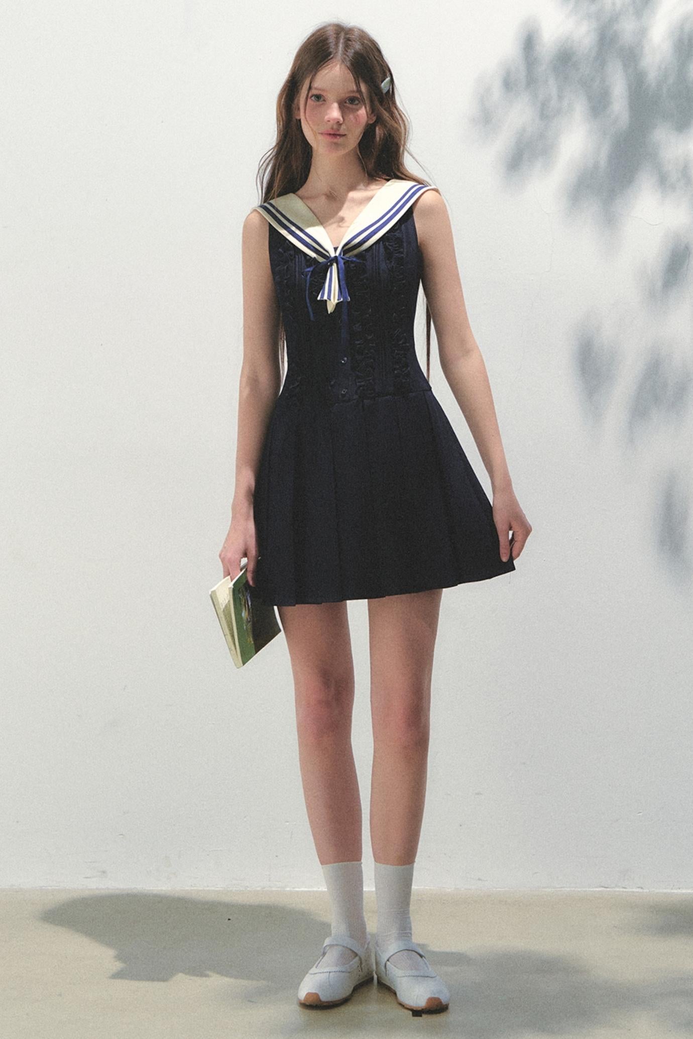 Summer Navy Pleated Dress