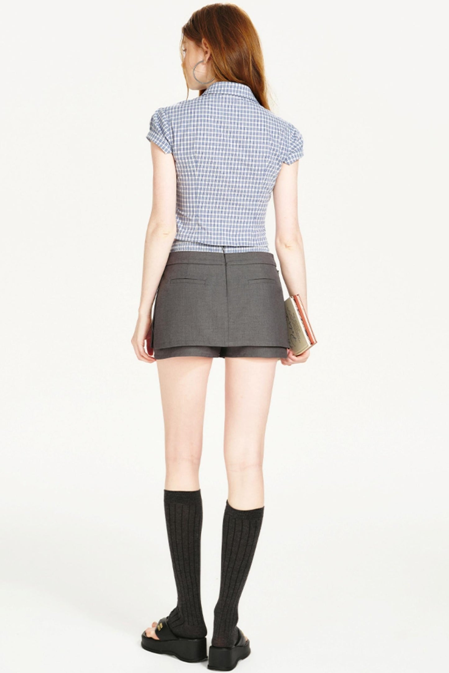 Metal Zipper Plaid Shirt