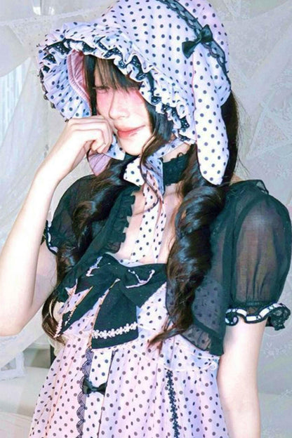 핑크 폴카 도트 쉬폰 돌 드레스 셋업