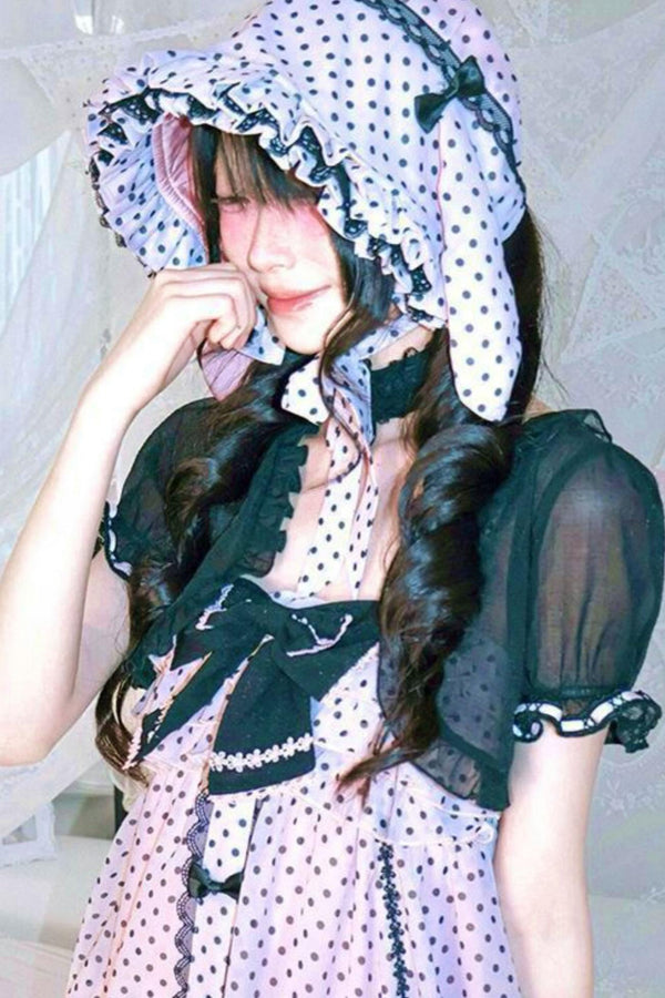 Pink Polka Dot Chiffon Doll Dress Set-Up