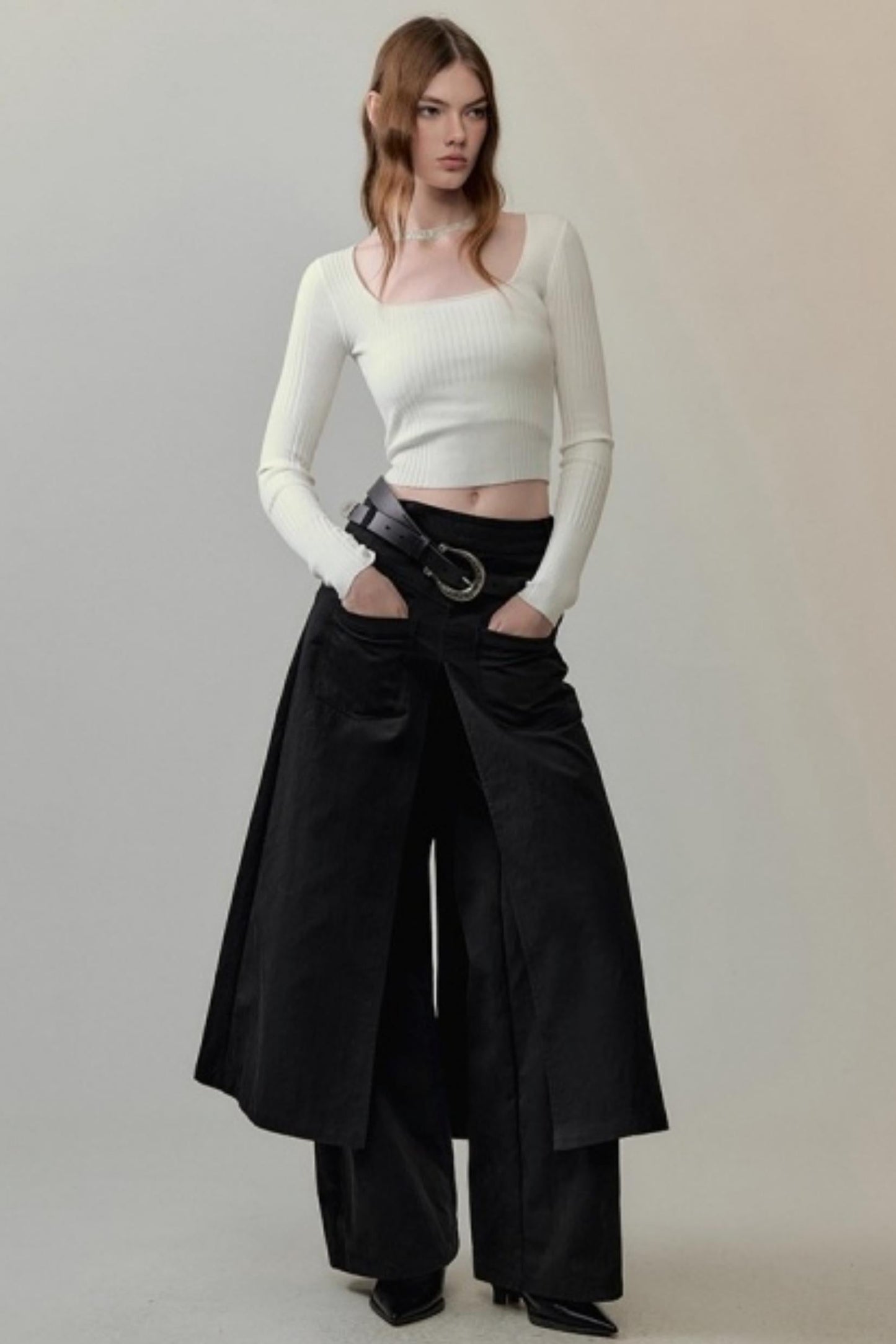 Patchwork Square Collar Knitted Top