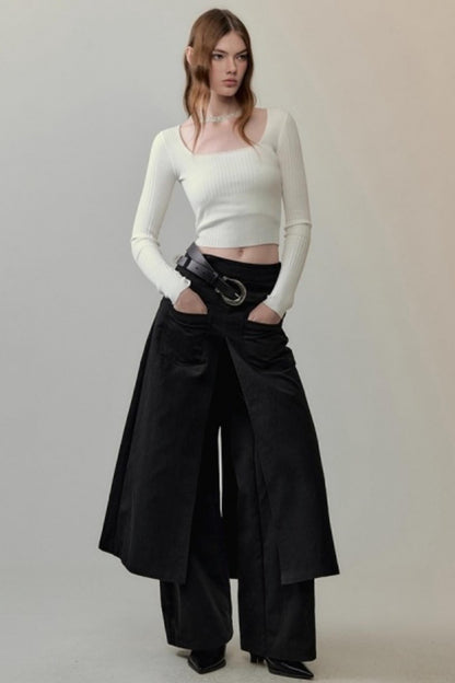 Patchwork Square Collar Knitted Top