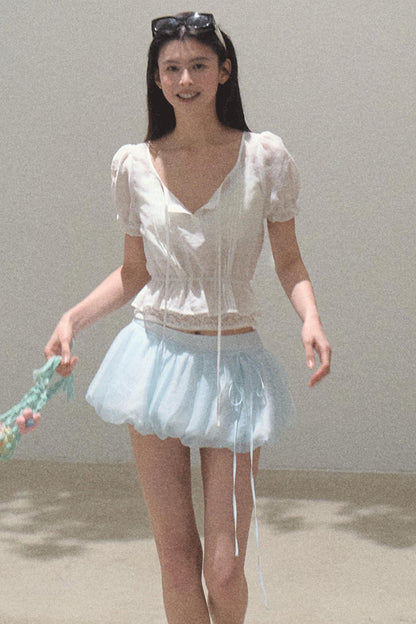 Bubble Sleeve Smock Shirt