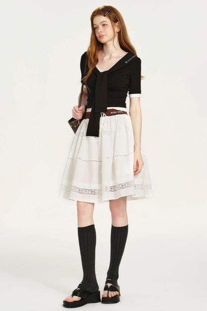 Lace-Panel Bustier Skirt