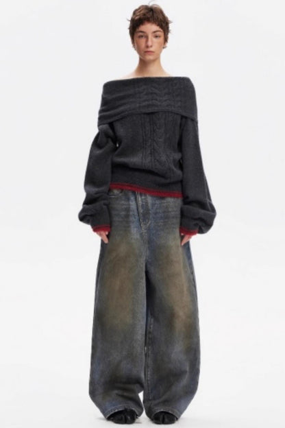 Off-Shoulder Color-Blocked Knit Top