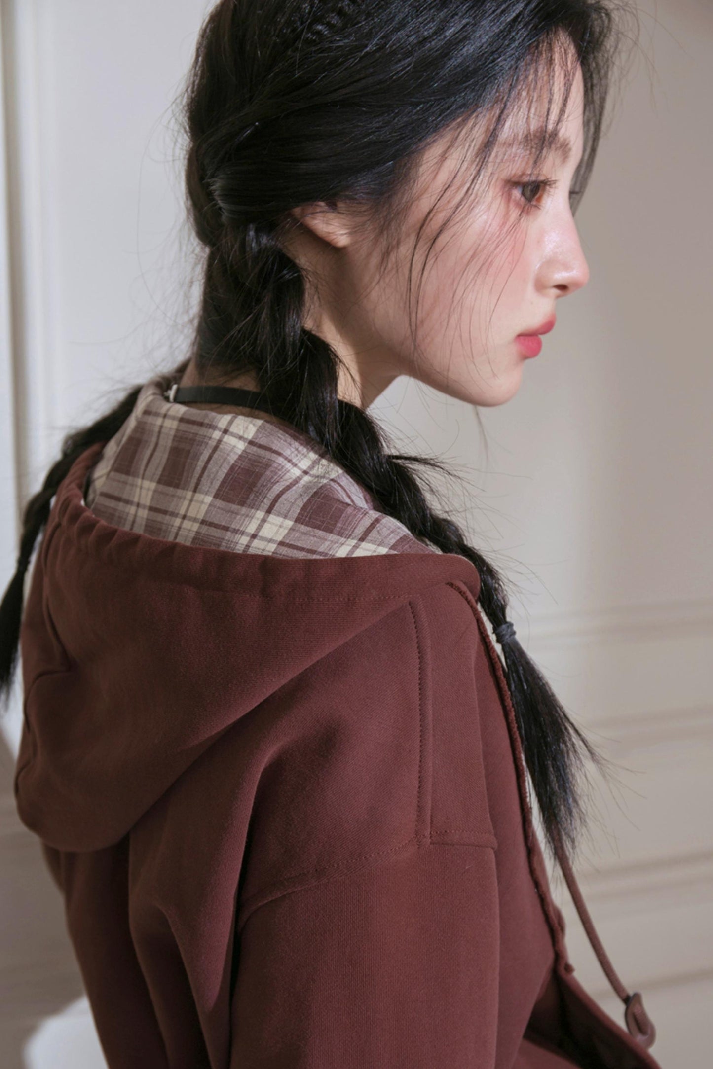단풍잎 레드 체크 패치워크 재킷 셋업