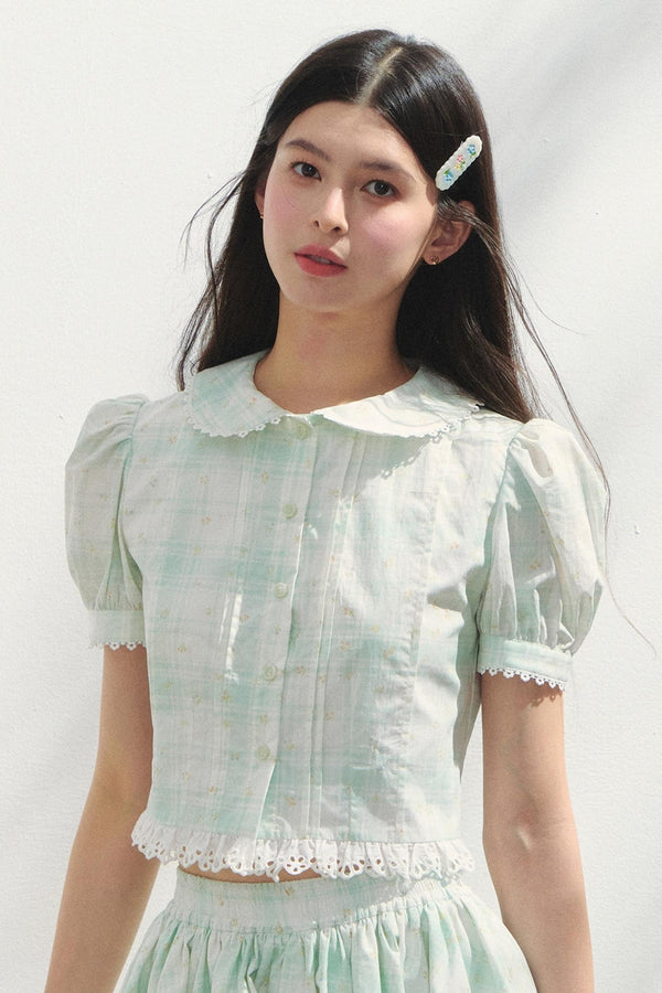Minty Checks Skirt Shirt Set-Up