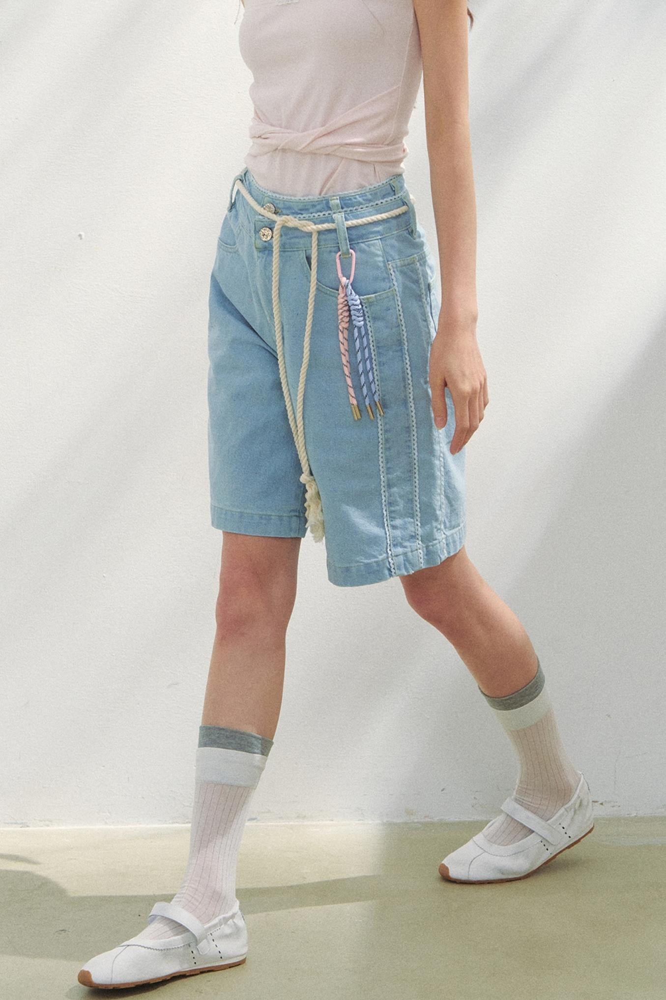 Vintage Dot Lace Denim Pants