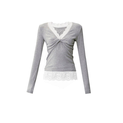 Lace Paneled V-Neck Waist Top