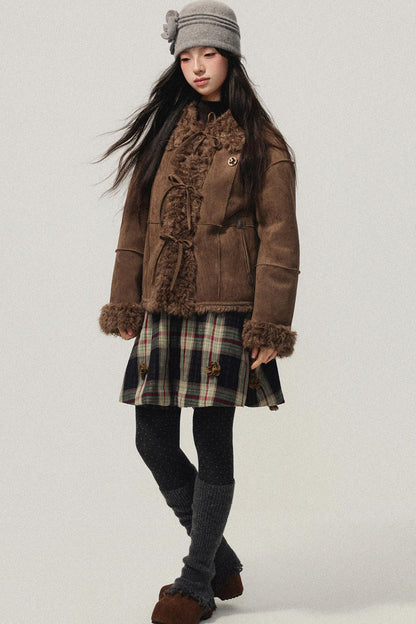 Brown Bow Detail Flower Brooch Coat